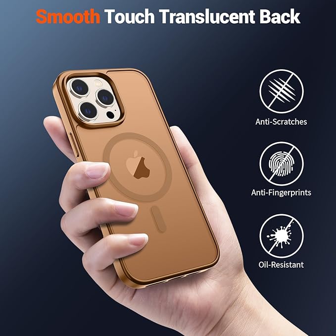 SUPFINE Magnetic for iPhone 14 Pro Case (Compatible with MagSafe) (Military Grade Drop Protection) Translucent Matte Shockproof Phone Cover,Brown