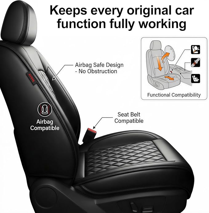 Fit for Sonata Car Seat Covers Compatible with Hyundai Sonata 2004-2025 2026 - Waterproof Breathable Leather Automotive Seat Cushions Protector, Airbag Compatible,Full Set 5 Seats(Black