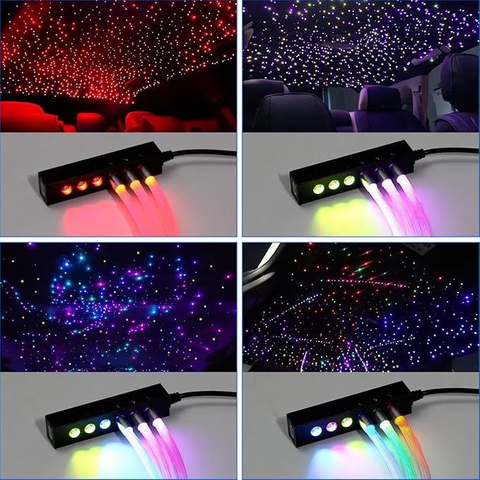 AKEPO 3.2W 6-Hole RGB Colorful Starlight Headliner Kit, APP Control 9.8ft 240pcs*0.75mm/0.03in Optical Fiber Mixed Color Chasing Sound Activated Fiber Optic Lights