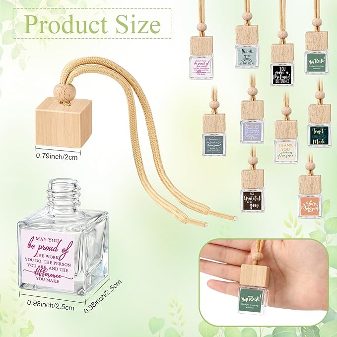 Havawish 20 Pcs Appreciation Gift Bulk for Teachers Empty Glass Essential Oil Diffuser Car Air Freshener Diffuser for Employee Staff Teachers Hanging Ornament Inspirational Team Thank You Gift