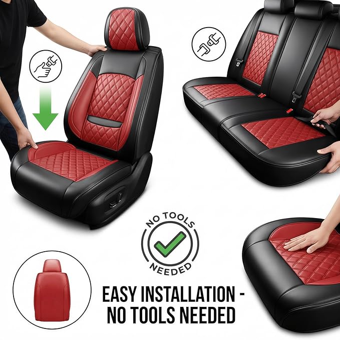 Fit TL Car Seat Covers for Acura TL 2004-2014 - Premium Leather, Waterproof, All-Weather, Airbag Compatible, Anti-Slip, Breathable, Easy Install, Seat Protectors, Full Set, Red