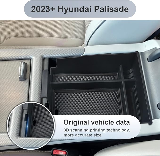 SKTU for 2023 2024 2025 Hyundai Palisade Center Console Organizer 2023 2024 2025 Palisade Center Console Tray 2023 2024 2025 Palisade Accessories Armrest Secondary Storage Box with Coin Holder (Black)
