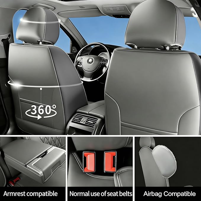 Fit RDX Car Seat Covers for Acura RDX 2010-2026 - Premium Leather, Waterproof, All-Weather, Airbag Compatible, Breathable, Easy Install, Seat Protectors, Only 2 Front seat Covers, Gray