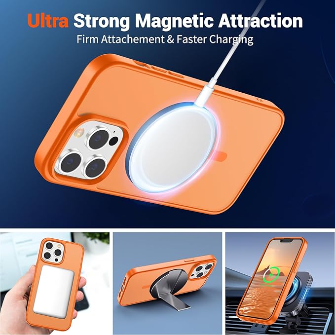 SUPFINE Magnetic for iPhone 12 Pro Max Case with Screen Protector (Compatible with MagSafe) (Military Grade Drop Protection) Translucent Matte Shockproof Phone Cover,Starry Orange