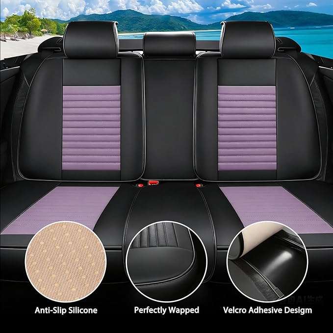 Car Seat Covers Full Set Fit for Toyota Corolla 2001-2025,2026, Premium Faux Leather Car Seat Protector,Breathable Anti-Slip Full Wrapping Edge Seat Covers(Black&Purple,Full Set)