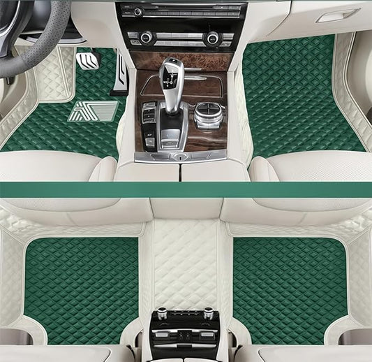 Custom Making Car Floor Mats for 98% Sedan SUV Car Protection Full Coverage Mats Anti-Slip Leather Floor Liners All Weather Car Floor Mats (White+Grass Green)