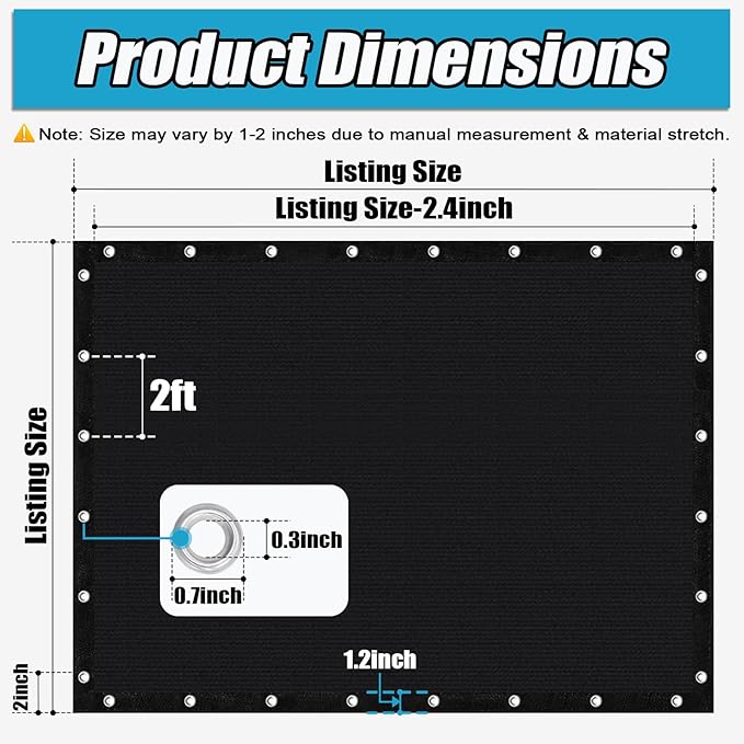 Amagenix 90% Sun Shade Cloth with Grommets, 10' x 16' Pergola Replacement Shade Cover Canopy Privacy Screen for Outdoor Patio Garden, Black (We Customized)