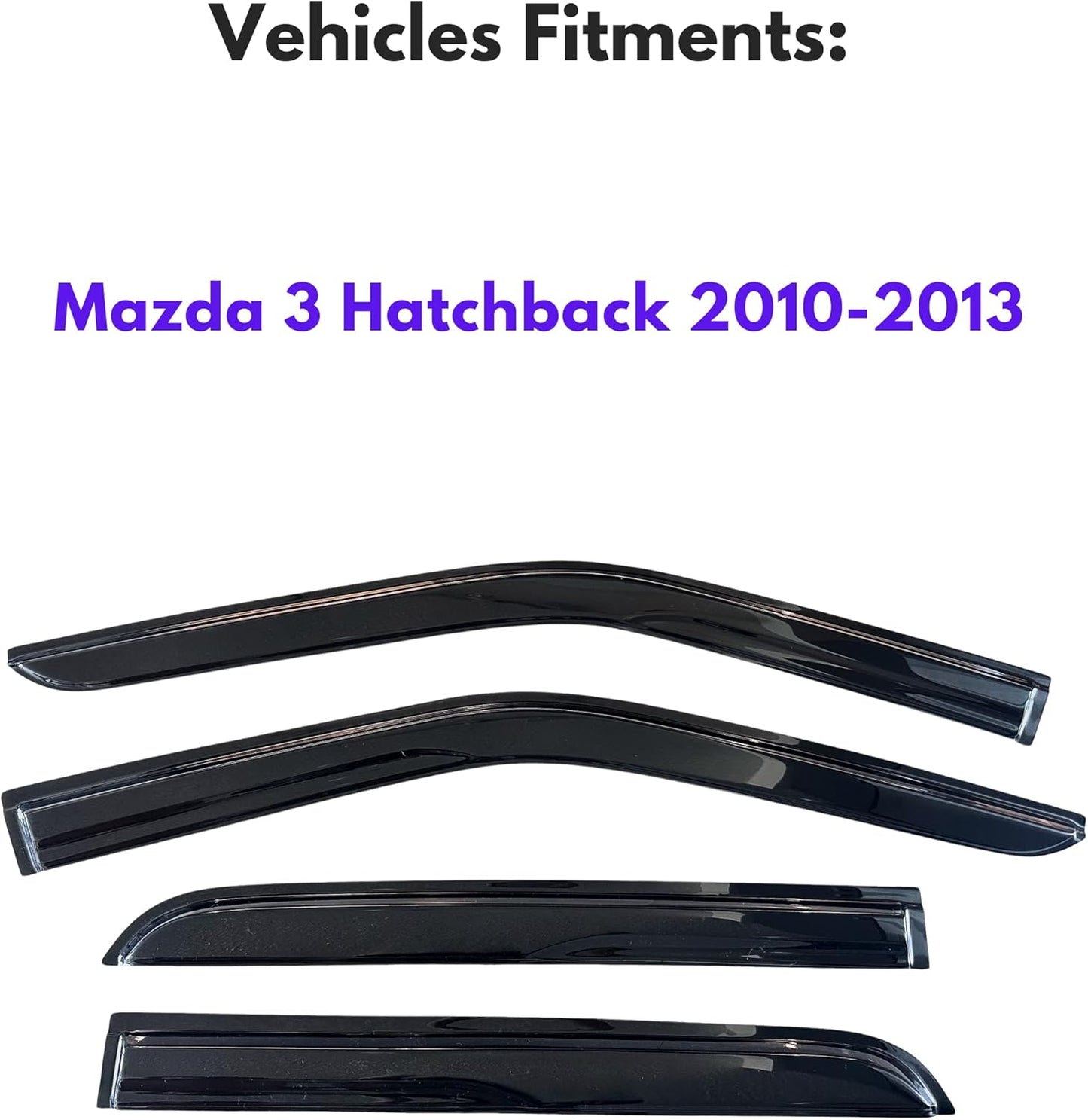 KPY Window Visor Compatible with Mazda 3 Hatchback 2010-2013, 4PC Rain Guard Side Window Vent Deflectors Tape-On Mugen Style, 2010 2011 2012 2013
