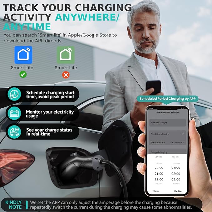 AIMILER Level 2 Electric Vehicle (EV) Charger(WIFI APP/Plug-play), 32A, 25ft Cable ETL Certified, 220V-240V NEMA 14-50P Plug EVSE w/ J1772 Connector, Portable EV Car Charging Stations for Home Level 2