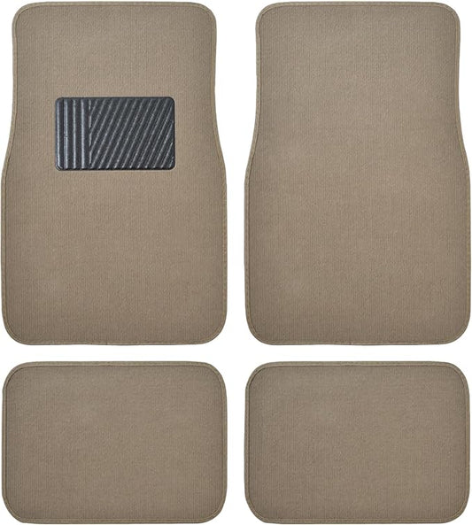 Beige Heavy Duty Front & Rear Carpet Floor Mats Universal Liners for Car SUV Van & Truck, All Weather Protection with Anti-Slip Nibs, Fit Contours of Most Vehicles