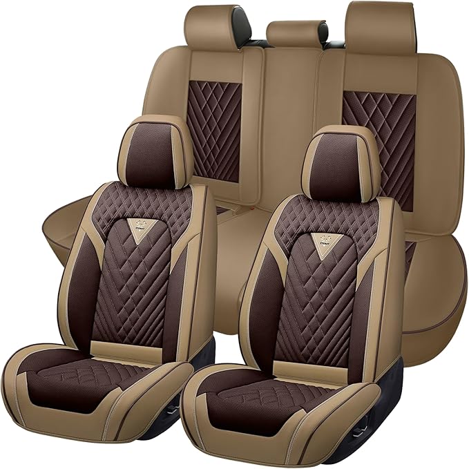 Truck Seat Covers for Toyota Tacoma 2006-2026, Waterproof Premium Leather Full Coverage Car Seat Cover, Muscle Sport Style Auto Interior Seat Cover Sets (Full Set/Brown Coffee)