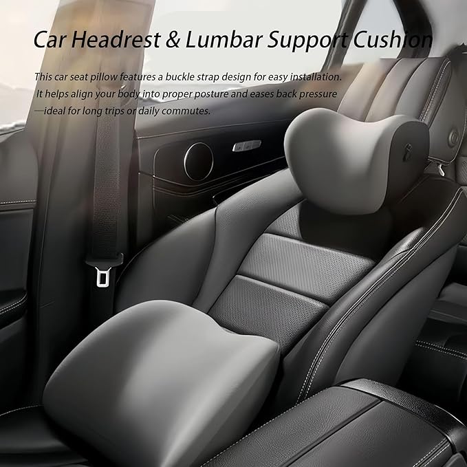 Car Lumbar Support Pillow and Car Neck Pillow Kit for Subaru BRZ 2012-2020 2021 2022 2023 2024 2025 2026, Car Seat Neck Back Rest Pillows, Ergonomic Car Seat Headrest & Lumbar Cushion