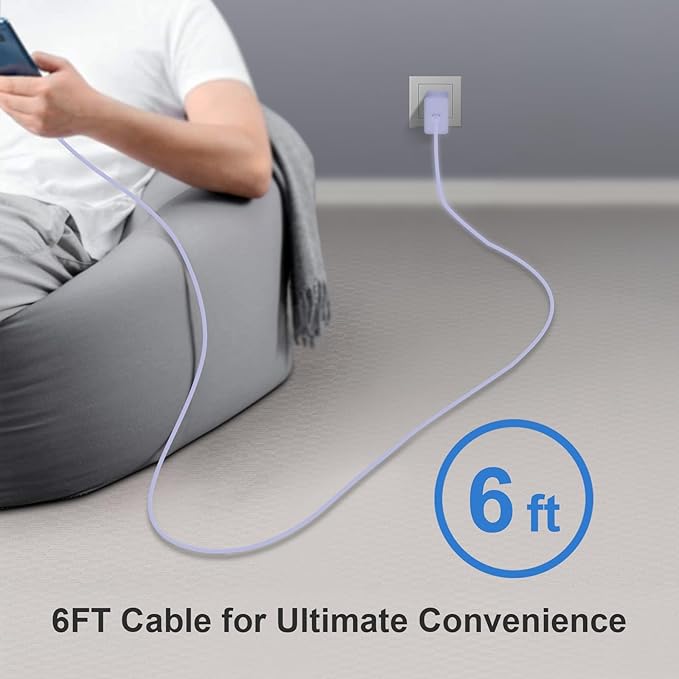 45W Type C Charger, USB C Chargers 2-Pack iPhone 15 16 Charger 6FT with iPhone 16/16 Plus/16 Pro Max/iPhone 15/iPad Pro/AirPods/Galaxy S25 S24 S23 S22 S21,Android Chargers(Purple)