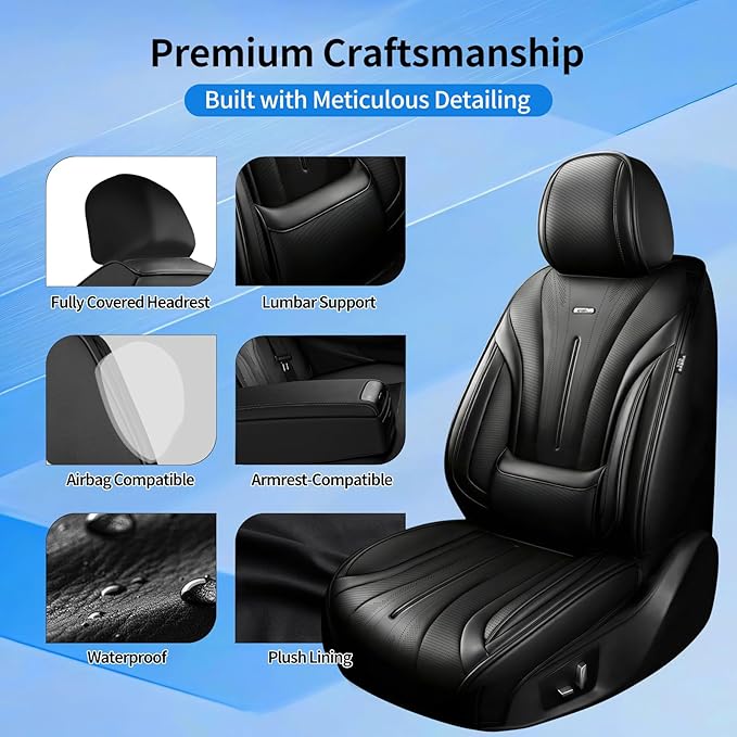 Fit CX-30 Car Seat Covers (Front Pair) for Select Mazda CX30 2020-2025, Premium Full Coverage Leather, Airbag Compatible, Waterproof All Weather Breathable Seat Cushion Protector, Black