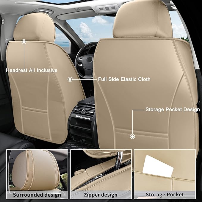 AOMSAZTO Car Seat Covers,2 Front Seats Custom Fit for Honda Ridgeline 2006-2025,Faux Leather Automotive Cushion Covers Seat Protector,Airbag Compatible Waterproof (2 Seats Beige)