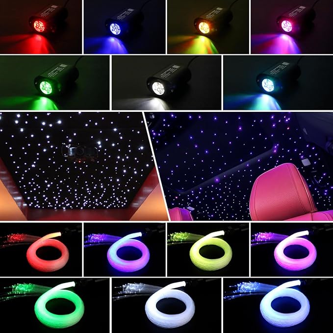 AKEPO Mini Size 6W Starlight Headliner Kit Twinkle Fiber Optic Lights, 550pcs 0.03in 9.8ft/3m Optical Fiber APP Control RGBW Led Music Activated Optic Star Ceiling Kit for Home and Car Headliner Star