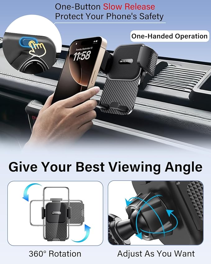 SKYLOTEC Phone Holder for Jeep Wrangler JK JKU 2011-2016 2017 2018 Accessories Automobile Cradles Phone Mount, Dashboard Mount Dash Tray Not Block Air Vent