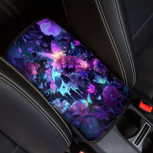 Skull Print Center Console Pad Butterfly Flower Print Armrest Cushion Cover for Cars Dust-Proof Decorative Armrest Seat Box Cover for Auto Interior