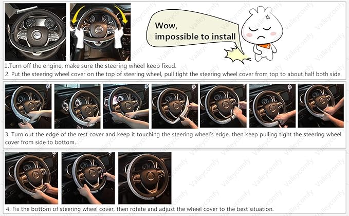 Valleycomfy Steering Wheel Covers Universal 15.75 inch - Genuine Leather, Breathable, Anti Slip & Odor Free (Coffee, L(15" 1/2-16"))