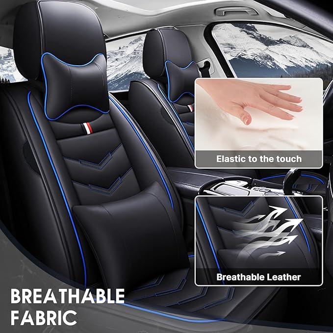 Car Seat Cover 2 Seats for Chevrolet Camaro 2000-2024, Durable Wear Resistant Waterproof Vehicle Cushion Covers, Breathable No Odor Premium Leather Vehicle Seat Covers.(Luxury,Black Blue)