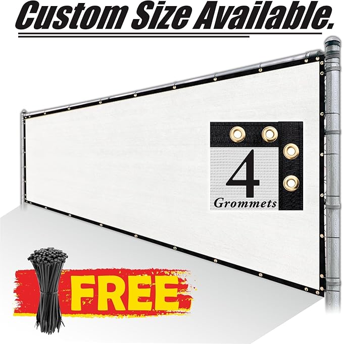 Royal Shade Custom Size 6' x 7' White Fence Privacy Screen Windscreen Cover Netting Mesh Fabric Cloth - Cable Zip Ties Included (We Make Custom Size)