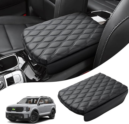 Autorder Center Console Cover for 2020-2024 2025 2026 Kia Telluride Accessories Armrest Cushion Cover Nappa Leather Middle Console Covers Telluride Console Cushion Pad Anti-Scratch