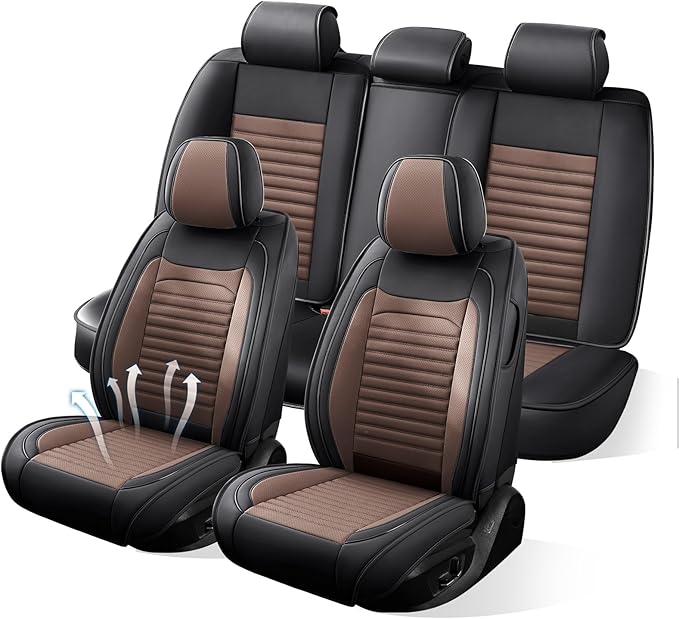 Car Seat Covers Full Set Fit for Toyota Venza 2009-2026, Premium Faux Leather Car Seat Protector,Breathable Anti-Slip Full Wrapping Edge Seat Covers(Black&Brown,Full Set)
