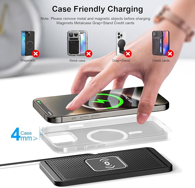 Wireless Charging Pad for Car for Toyota RAV4 2019 2020 2021 2022 2023 2024-pr, 15W Fast Wireless Charger Mat Non-Slip Silicone Car Center Console Phone Charging Pad,B/15W-USB