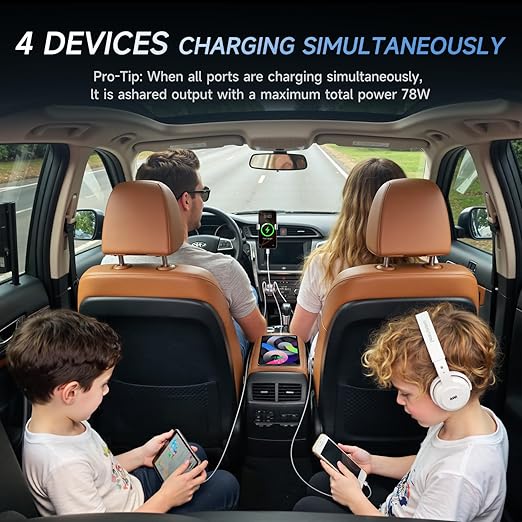 12V USB Charger with 4 Ports, Upgraded Aluminum Alloy Car Outlet with LED Voltmeter Display, for 12/24V Car Golf Cart Boat Marine Bus Truck RV Marine Motorcycle etc. (1PC)