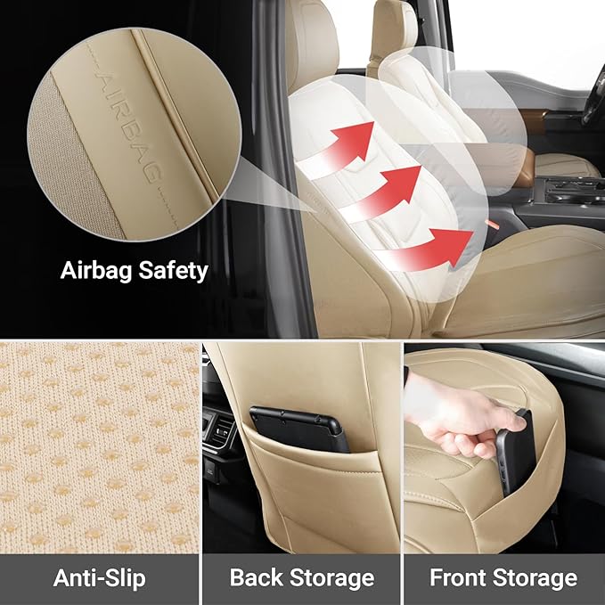 Coverland Custom Fit Car Seat Covers for SUV Compatible with [RAV4,Corolla Cross, CR‑V, Forester, CX‑9, C‑HR, Venza] Premium Waterproof Non-Slip Interior Seat Protector [Front Beige - Size Chart A24]