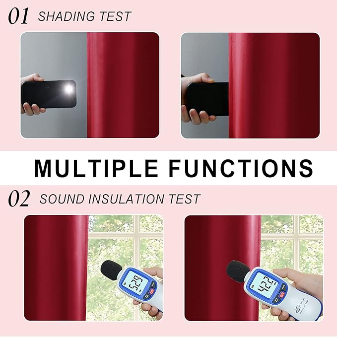 XWZO 100% Blackout Curtains 72 Inches Long - Double Layer Full Room Darkening & Energy Efficiency Grommet Window Panels with Tiebacks, Christmas Red, W38 x L72, Set of 2