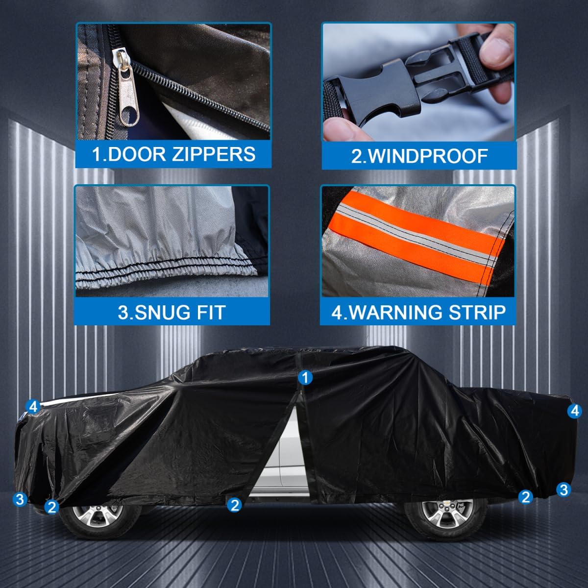 Silverado 1500 Truck Cover Custom Fit 1998-2025 Crew Cab SB (5.7'-5.8') with Door Zipper, 12 Layers Full Exterior Pickup Truck Cover Waterproof All Weather, Wind Dust Sun and UV Protection.