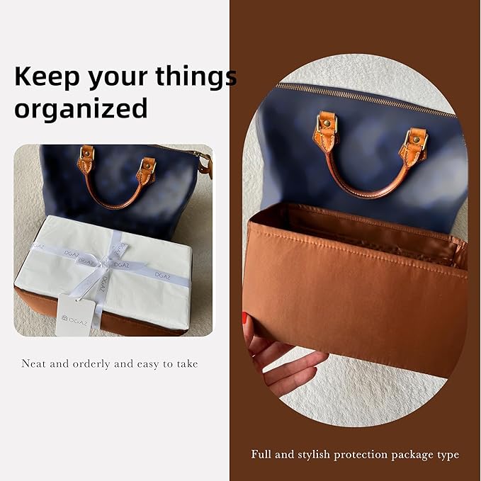 DGAZ Silk Purse Organizer Insert Fits LV Speedy 16/20/25/30/35/45 bags，Silky Smooth Bag Organizer，Luxury Handbag & Tote Shaper（Gold，SP35）