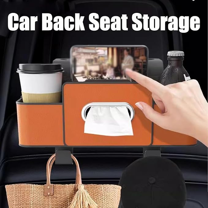 Car Organizers and Storage Box Behind Seat, Car Organizers and Storage Back Seat, With Multiple Pockets, Hanging Car Seat Storage Travel Essentials, Snacks, Bottles (White)