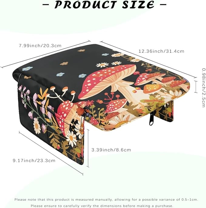 Dreaweet Center Console Cover Mushroom Cute Car Accessories for Women,Car Console Covers with Pockets,Universal Armrest Cover Soft Comfy Arm Rest Pad for Most Cars SUV Sedan