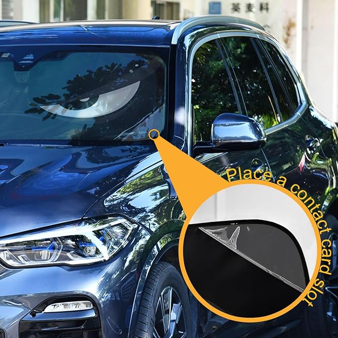 Evil White Eyes Black Windshield Sunshade Car Sun Shade Front Window Shade for Truck SUV Blocks UV Rays Sun Reflector Visor Protector Accordion Folding