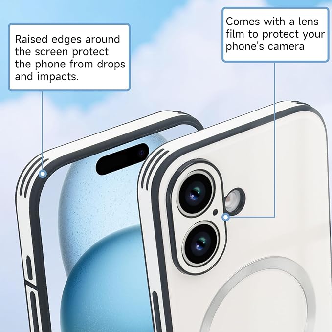 Guppy Compatible with iPhone 16 Plus Case Magnetic, with Full Camera Lens Protector [Compatible with MagSafe] Scratch Resistant Gradient Glass Back Cover Phone Case-White