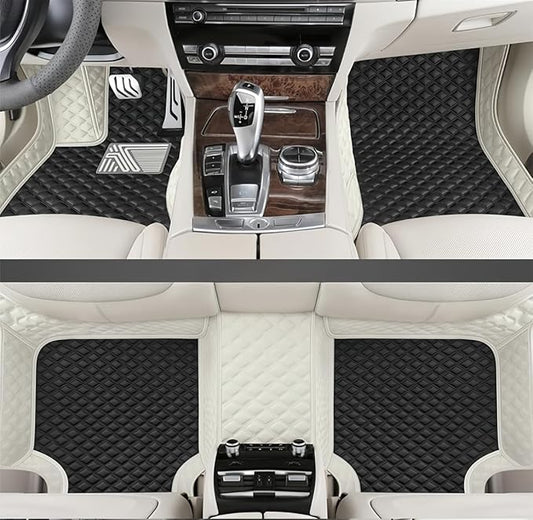 Customize Making Car Floor Mats for 99.99% Sedan SUV Pickup Truck Full Coverage Men Women Cute Leather Protection Pads Non-Slip Floor Liners (White+Gentleman Black)