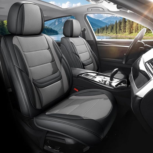Car Seat Covers Full Set Custom Fit for Saturn Aura 2006-2009,Premium Faux Leather with Lumbar Support, Breathable, Anti-Slip & Soft Touch(blackgray,Fullset)