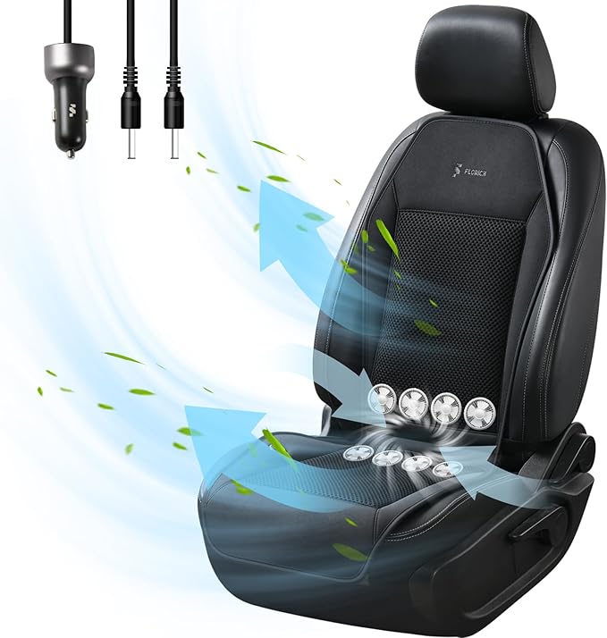 FLORICH Cooling Car Seat Covers with Blowing & Suction, 12V-24V Cooling Ventilated Car Seat Cushion with 8 Turbo Fans 3-Speed Adjustable Universal Fit for Car SUV Truck Van for Summer Driving