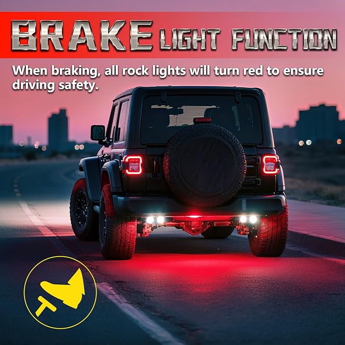 8 Pods RGBW LED Rock Lights for Jeeps Truck Off Road ATV UTV Golf Cart RZR SXS, Waterproof Multicolor Neon Underglow Kit with APP/RF Remote Control&Brake Red Function,12V Pure White Underbody Lights