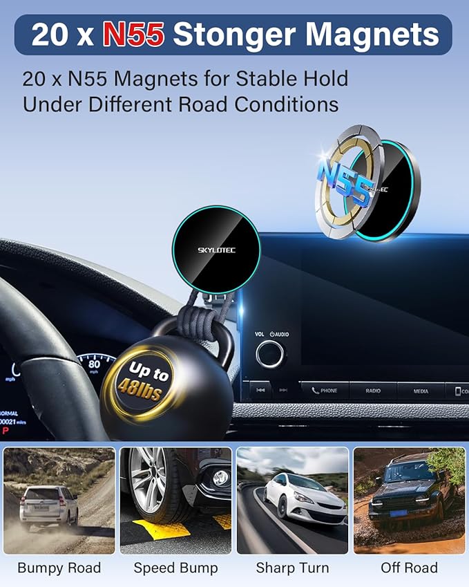 SKYLOTEC Phone Holder for Honda Civic 2022-2026 Accessories 7/9-Inch Screen Fixed Clip, Car Magnetic Phone Mount Compatible with MagSafe, Strong Magnets Fast Wireless Charger Cell Phone Base