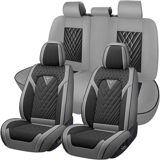 Truck Seat Covers for Ford F250 2011-2026, Waterproof Premium Leather Full Coverage Car Seat Covers, Muscle Sport Style Auto Interior Seat Cover Sets (Full Set/Gray Black)