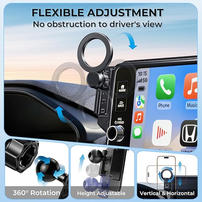 Car Phone Holder for Toyota Venza 2024 2023 2022 2021 (Only for 12.3-Inch Screen) 360° Rotation Magnetic Cell Phone Mount, Compatible with Magsafe, Does Not Affect Air Vent