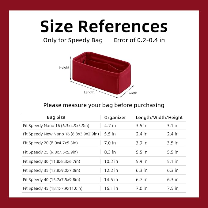 DGAZ Silk Purse Organizer Insert Fits LV Speedy 16/20/25/30/35/45 bags，Silky Smooth Bag Organizer，Luxury Handbag & Tote Shaper（Wine Red，SP16）