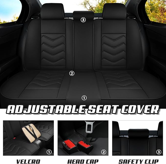 Car Seat Covers for Jeep Grand Cherokee L 2021-2025, Premium Nappa Leather Car Seat Cover, Stylish Sport Seat Covers， Automobile Seat Cover Sets.(Standard 5 Seats/Pure Black)