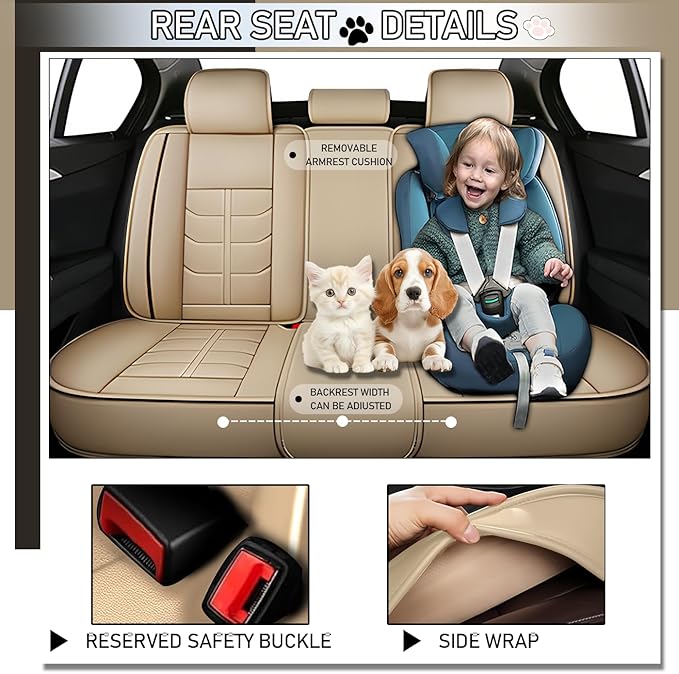 Leather Car Seat Covers Fit for Toyota Matrix 2003-2013, 5 Seater Car Seat Cover, Premium Waterproof, Scratch Resistant Car Interior Accessories (Full Set Beige)