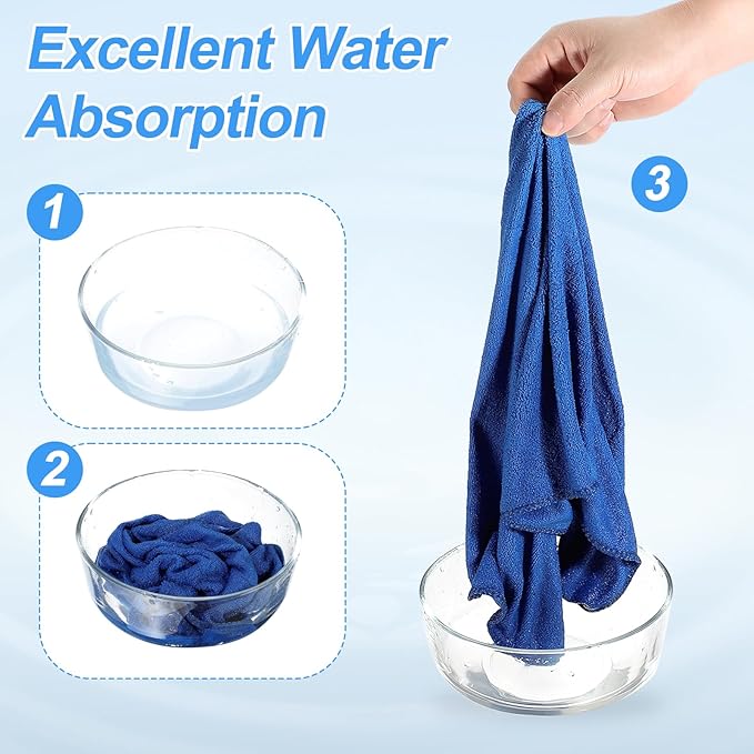 HARFINGTON 6 Pack Microfiber Cleaning Cloth, 16" x 12" Multi-Functional Cleaning Towels Reusable Absorbent Rags with Hook for Car Wash Kitchen Household Window Clean, Sapphire Blue