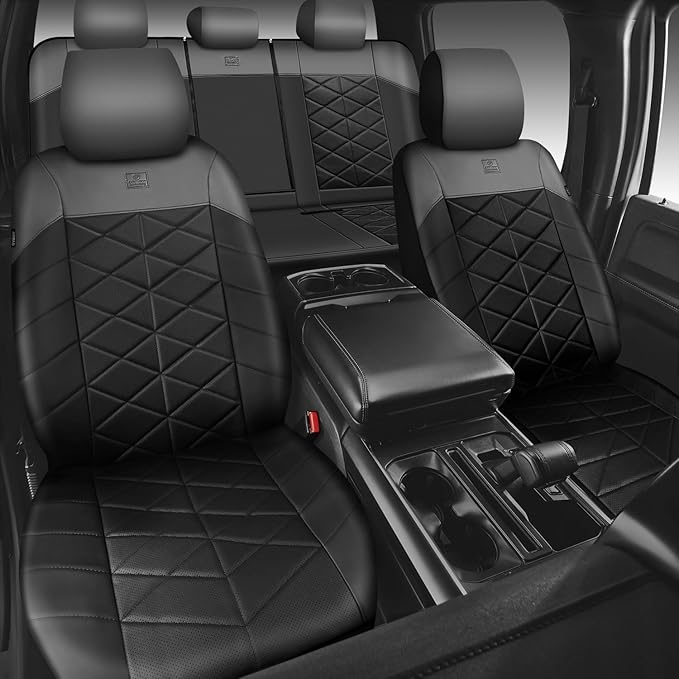 CAR PASS Nappa Leather Waterproof Car Seat Covers Two Front, 3D Foam Automotive Seat Covers with Memory Foam, Universal Fit for Cars SUV Truck Sedan, Airbag Compatible,Black Grey