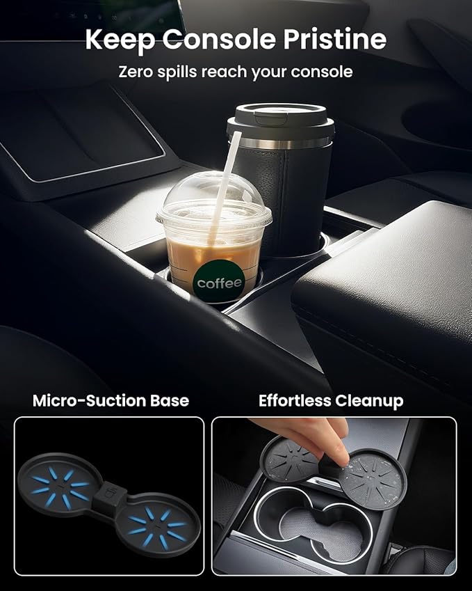 REEVAA Center Console Organizer for Tesla Model Y Juniper 2025-2026 (Premium & Performance), Model 3 Highland 2024-2026 All Trims [Dual-Tier Storage, Seamless Fit], Premium Silicone Liner, 4PCS, Black